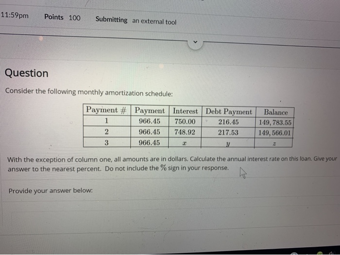 Solved 11:59pm Points 100 Submitting an external tool | Chegg.com