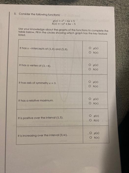 Solved 5. Consider the following functions: g(x) = x2 - 6x + | Chegg.com