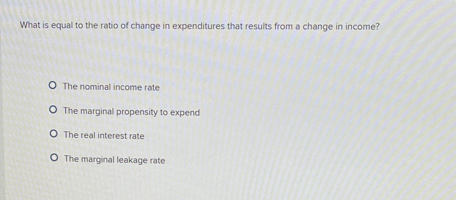 Solved What is equal to the ratio of change in expenditures | Chegg.com