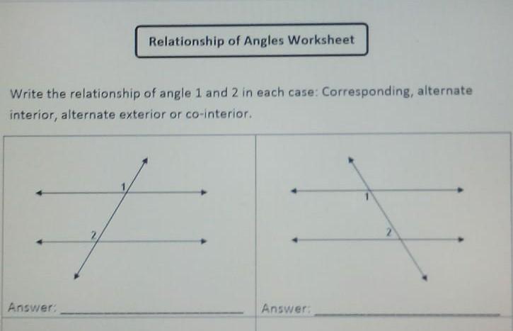Solved Relationship Of Angles Worksheet Write The Chegg Com
