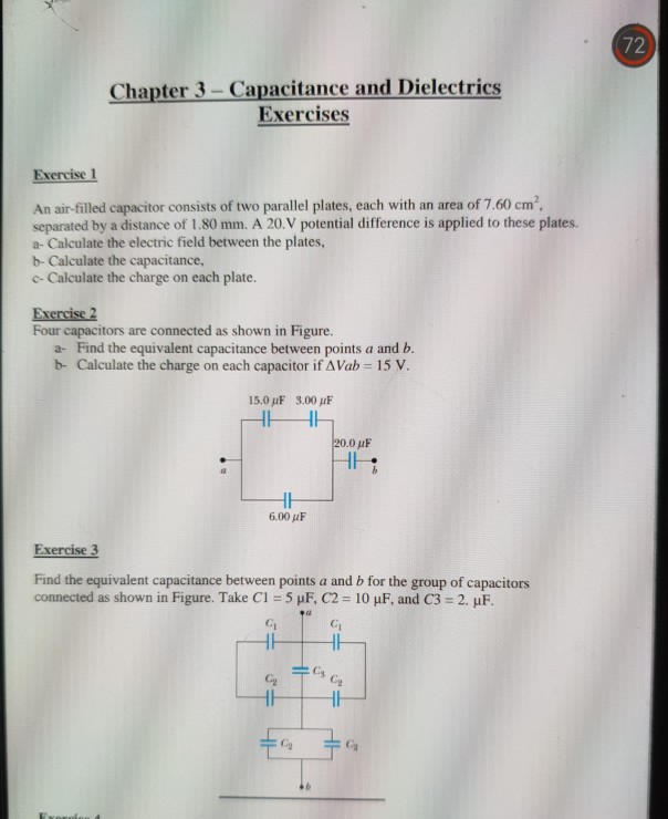 Solved 72 Chapter 3 - Capacitance And Dielectrics Exercises | Chegg.com