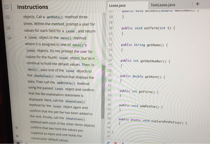 Solved Lease.java TestLease.java 1 class Lease { private | Chegg.com