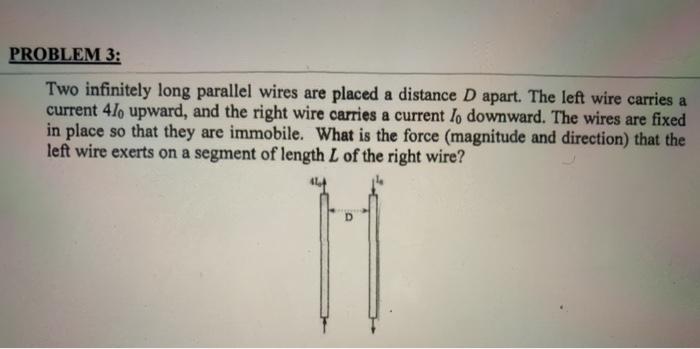 Solved PROBLEM 3: Two infinitely long parallel wires are | Chegg.com