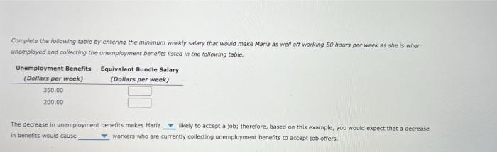 Camplete the following table by entering the minimum weekly salary that would make Maria as well off working 50 hours per wee