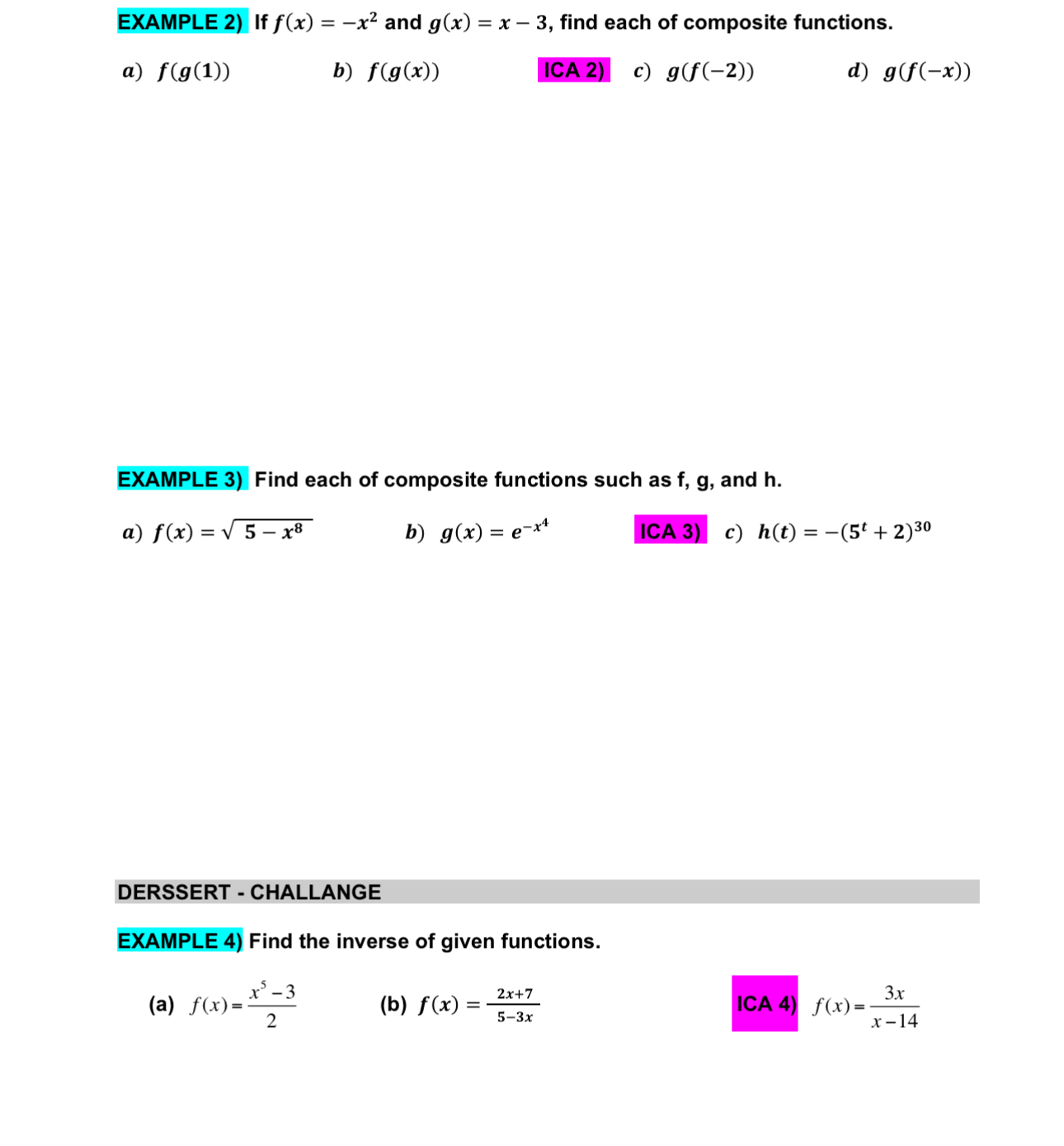 Solved EXAMPLE 2) ﻿If f(x)=-x2 ﻿and g(x)=x-3, ﻿find each of | Chegg.com