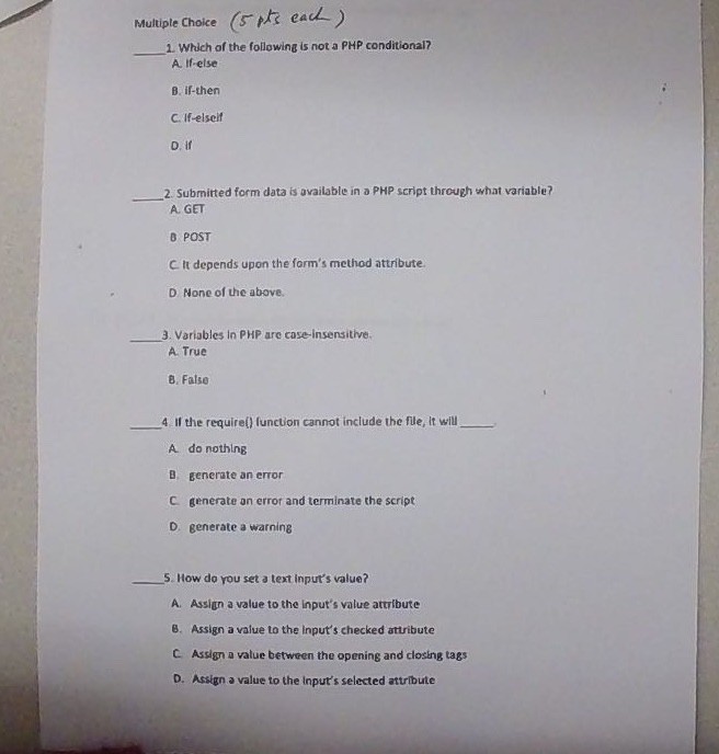 Solved Multiple Choice (5 pts each) 1. Which of the | Chegg.com