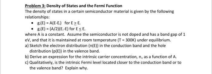 Solved Problem 3: Density of States and the Fermi Function | Chegg.com
