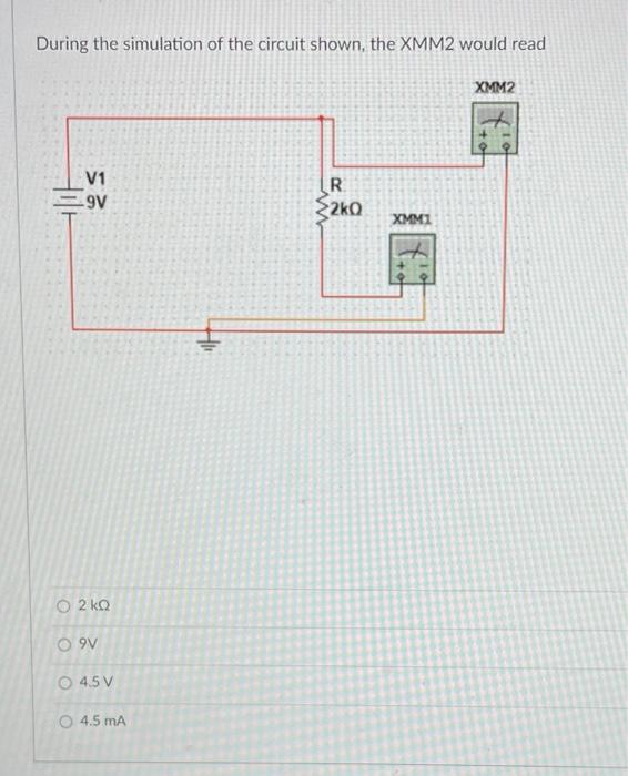 Solved During the simulation of the circuit shown, the XMM2 | Chegg.com