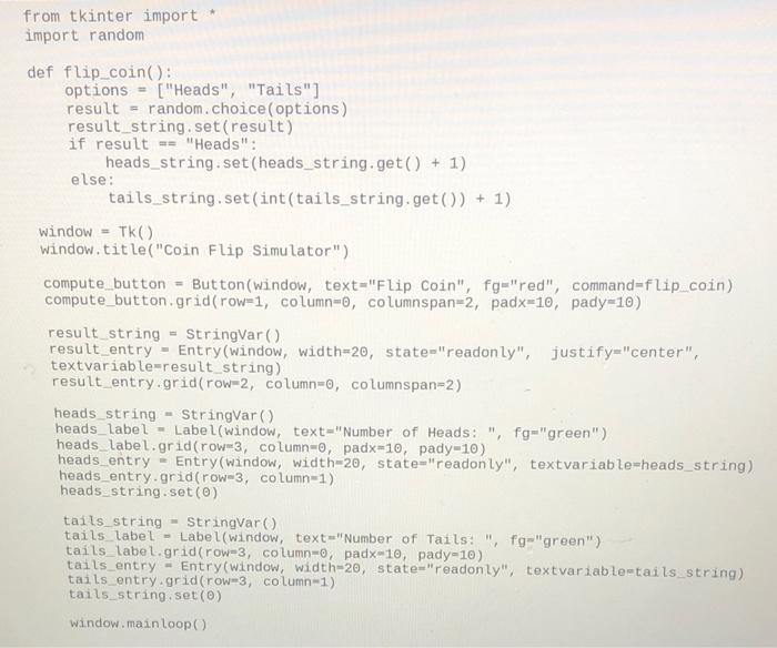 Solved Find the errors in the tkinter assignment ( and | Chegg.com