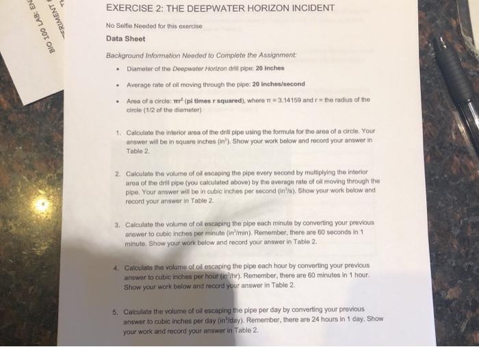 Solved BIO 100 LAB EN TH ERIMENT EXERCISE 2 THE DEEPWATER