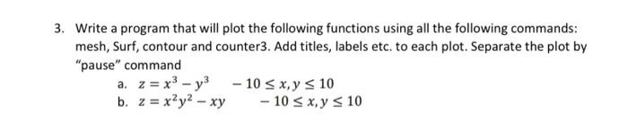 Solved 3. Write a program that will plot the following | Chegg.com