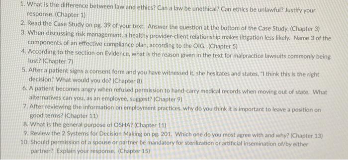 Solved 1. What Is The Difference Between Law And Ethics? Can | Chegg.com