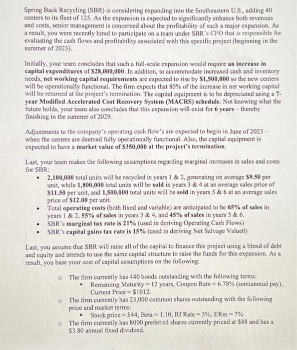 Spring Back Recycling (SBR) is considering expanding