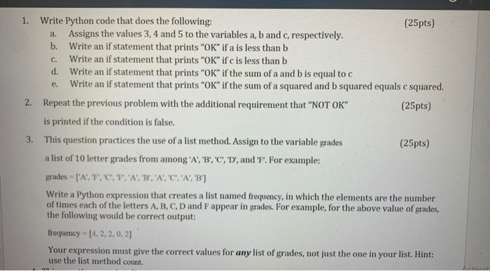 Solved 1. Write Python code that does the following: (25pts) | Chegg.com