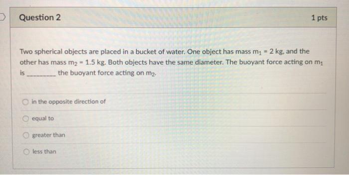 Solved Question 2 1 pts Two spherical objects are placed in | Chegg.com