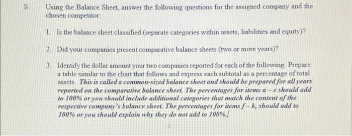 Solved B Using The Balance Sheet, Answer The Following | Chegg.com