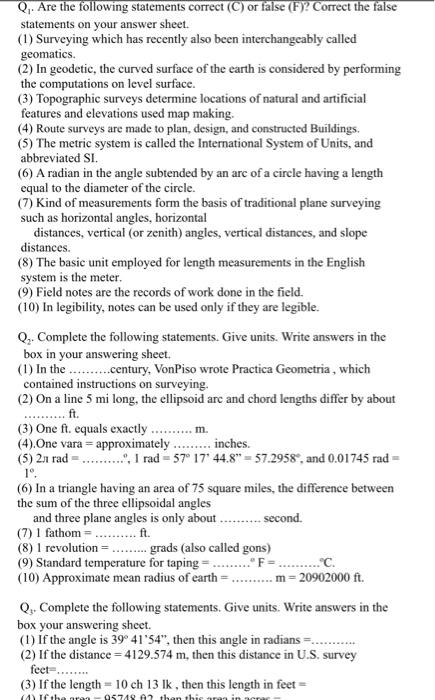 Solved Q1. Are The Following Statements Correct (C) Or False | Chegg.com