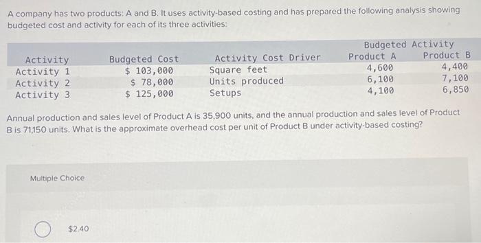 Solved A Company Has Two Products: A And B. It Uses | Chegg.com
