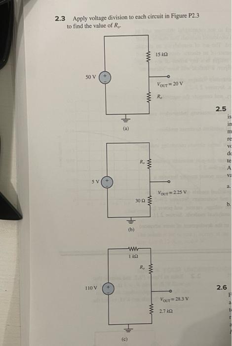 Solved 2.3 Apply voltage division to each circuit in Figure | Chegg.com