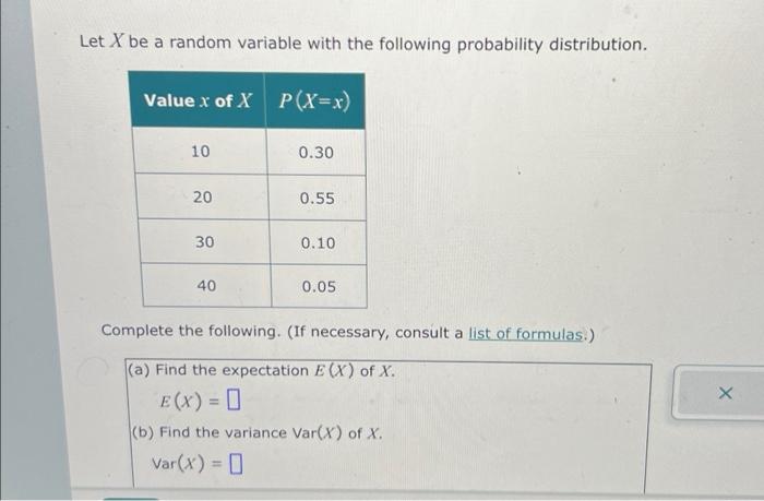 Solved Let X be a random variable with the following | Chegg.com