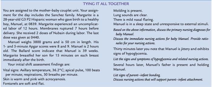 TYING IT ALL TOGETHER You are assigned to the mother-baby couplet unit. Your assign- Molding is present. ment for the day inc