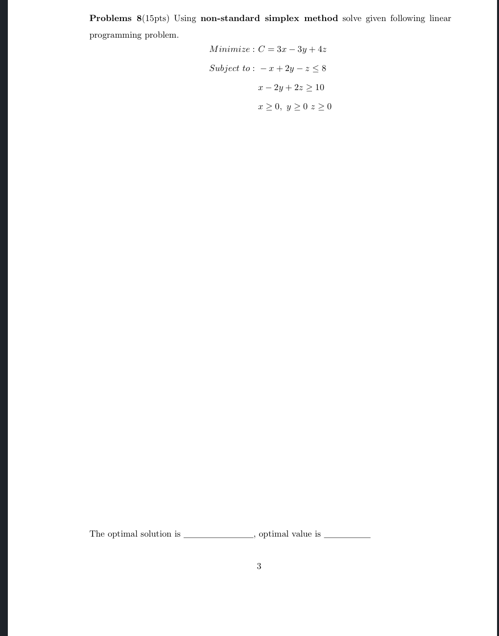 Solved Problems 8(15pts) ﻿Using non-standard simplex method | Chegg.com