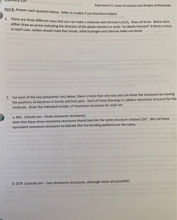 Solved Experiment 5: Lewis Structures and Shapes of | Chegg.com