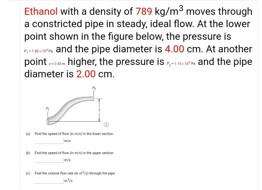 Solved Ethanol With A Density Of 789 Kg M3 Moves Through Chegg Com