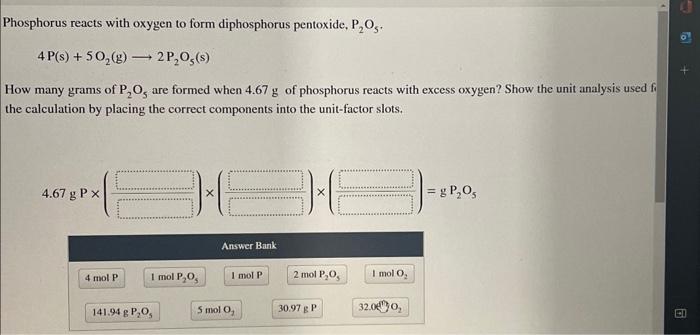 Solved Phosphorus reacts with oxygen to form diphosphorus | Chegg.com