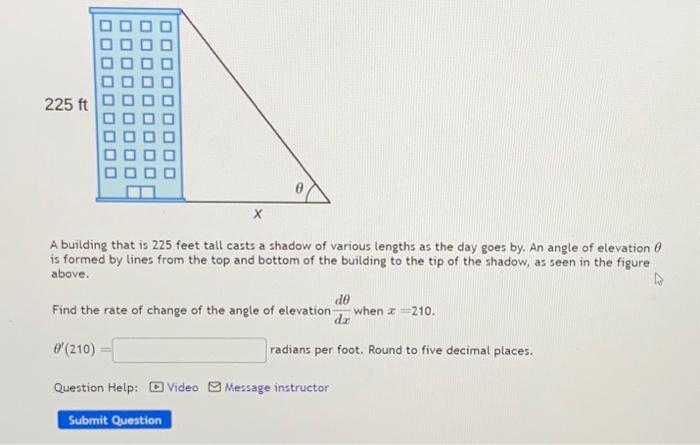 Solved A building that is 225 feet tall casts a shadow of | Chegg.com