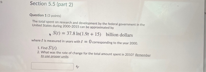 Solved 1: Section 5.5 (part 2) Question 1 (3 points) The | Chegg.com