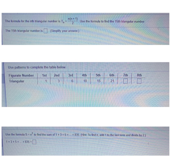 Solved The formula for the nth triangular number is T. | Chegg.com