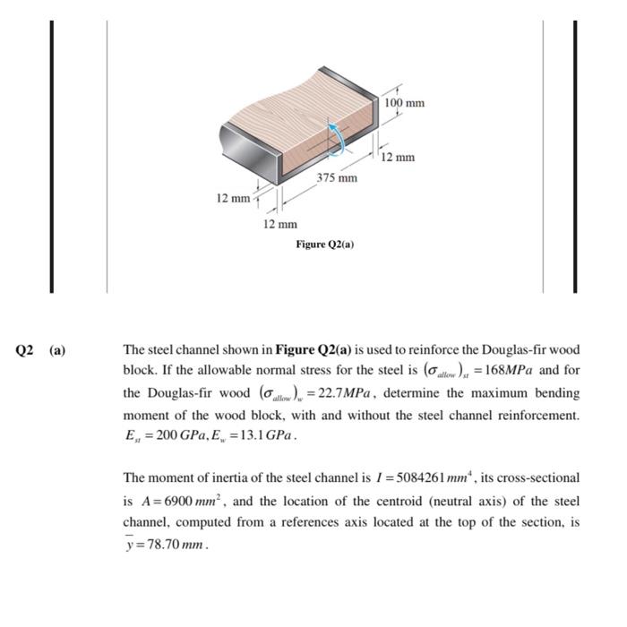 Solved The steel channel shown in Figure Q2(a) is used to | Chegg.com