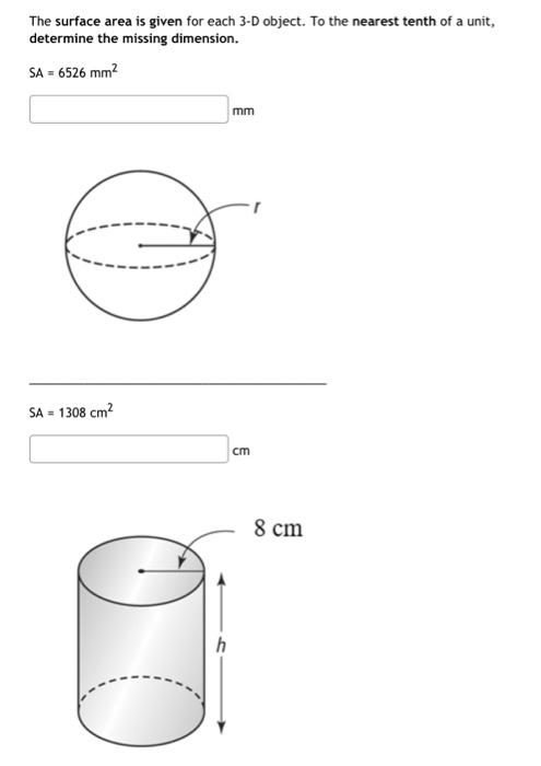 Solved The surface area is given for each 3-D object. To the | Chegg.com