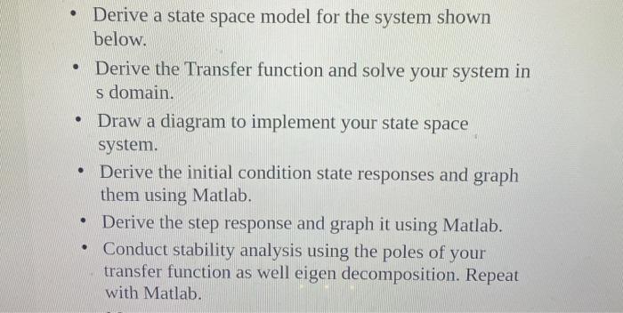 . Derive a state space model for the system shown | Chegg.com