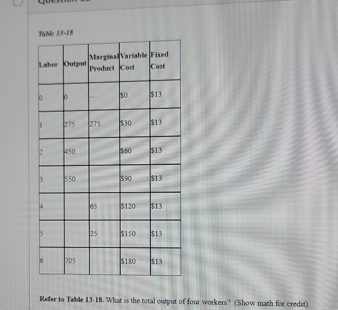 Solved Table 13-18 Refer to Table 13-18. What is the total | Chegg.com