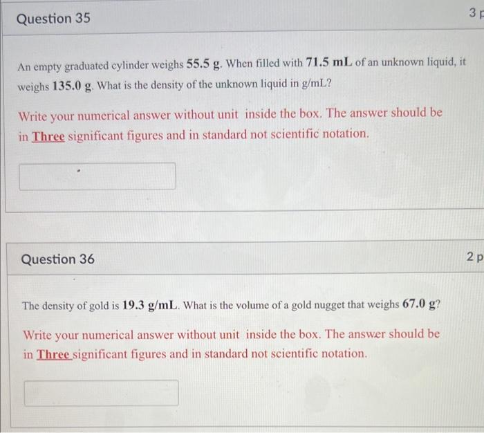 Solved An empty graduated cylinder weighs 55.5 g. When
