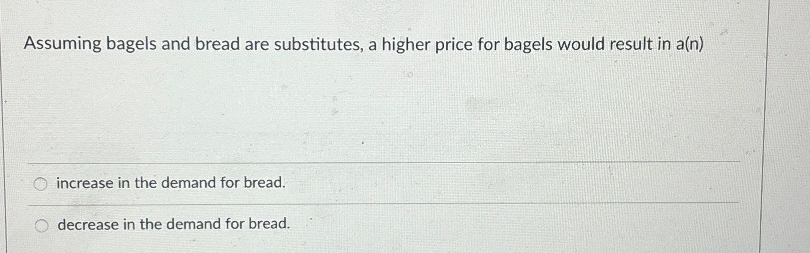 Solved Assuming bagels and bread are substitutes, a higher