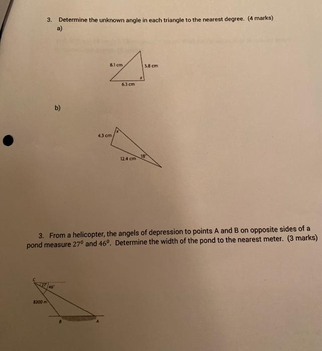 Solved 3 Determine The Unknown Angle In Each Triangle To Chegg Com