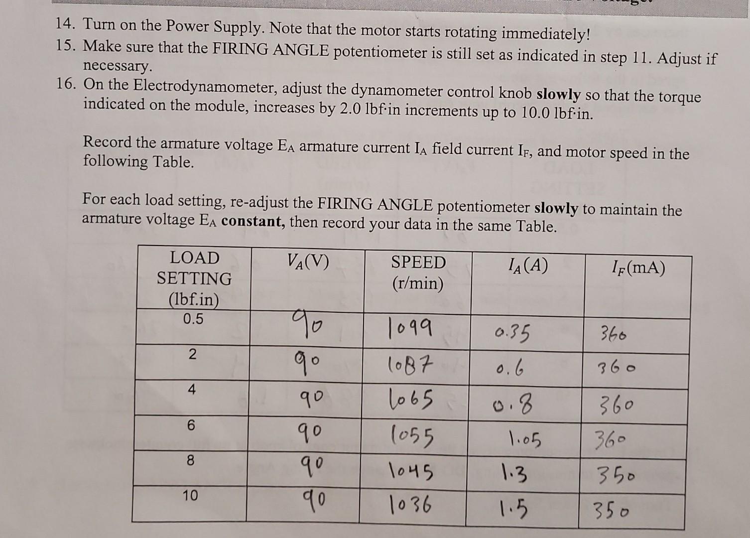 Solved 14. Turn on the Power Supply. Note that the motor | Chegg.com