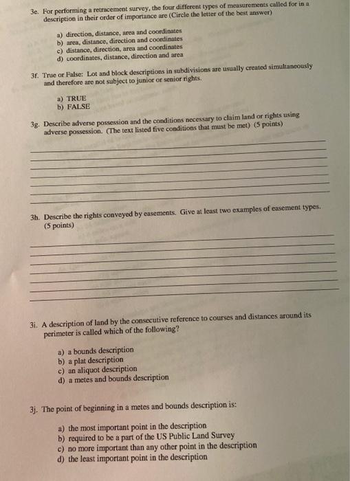 Solved 3e. For performing a retracement survey, the four | Chegg.com