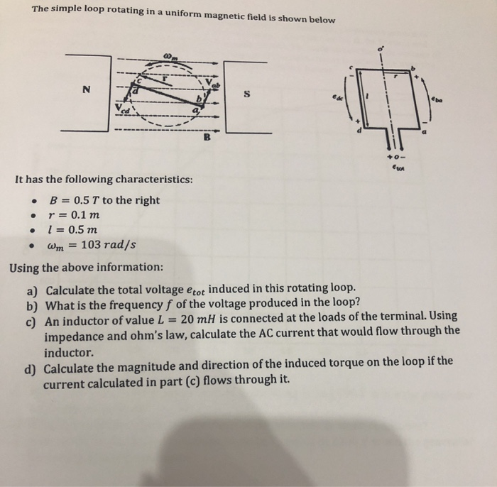 Solved The Simple Loop Rotating In A Uniform Magnetic Field 4199