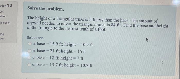 Solved Solve the problem. The height of a triangular truss | Chegg.com