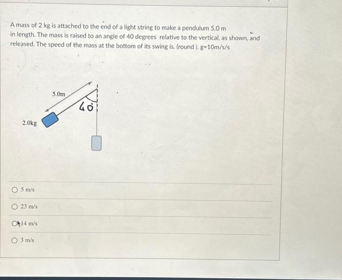 Solved A mass of 2 kg is attached to the end of a light | Chegg.com
