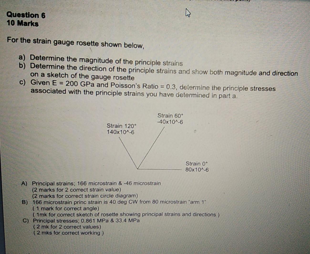 Solved Question 6 10 Marks For the strain gauge rosette | Chegg.com