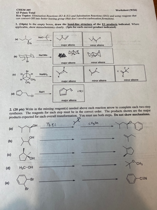 Solved CHEM 205 Worksheet (WS6) 63 Points Total Key Topics: | Chegg.com