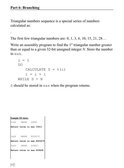 Solved Part 6: Branching Triangular numbers sequence is a | Chegg.com