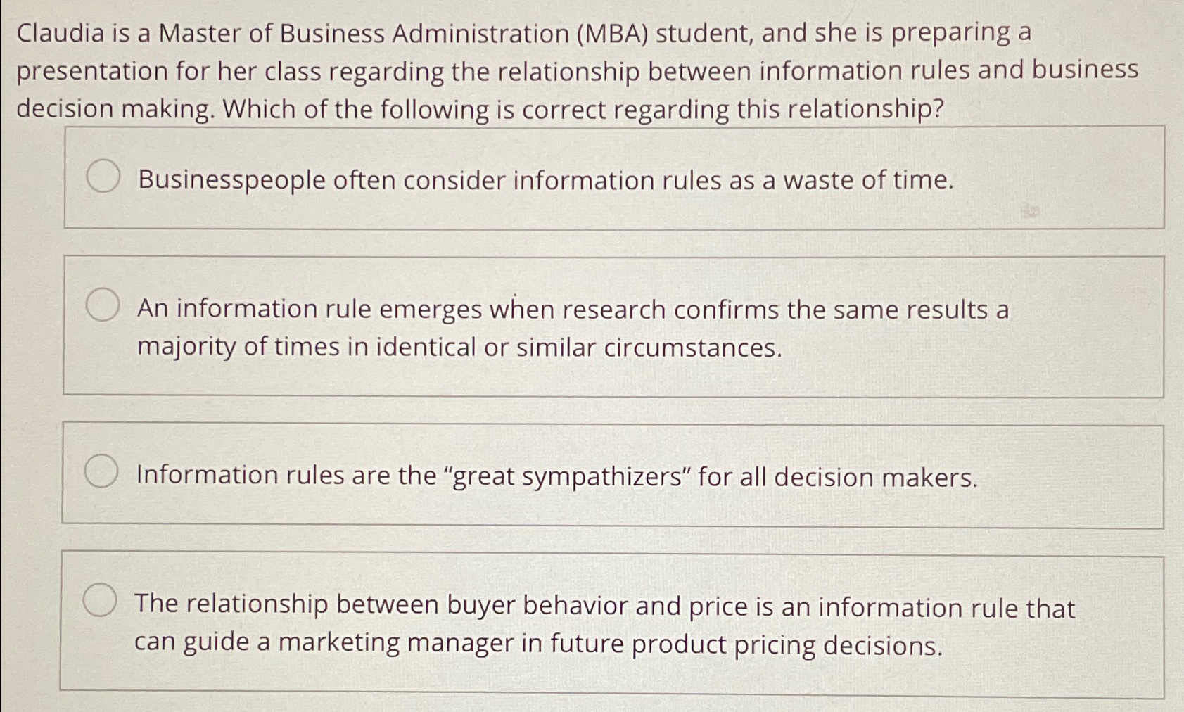 Solved Claudia is a Master of Business Administration (MBA) | Chegg.com