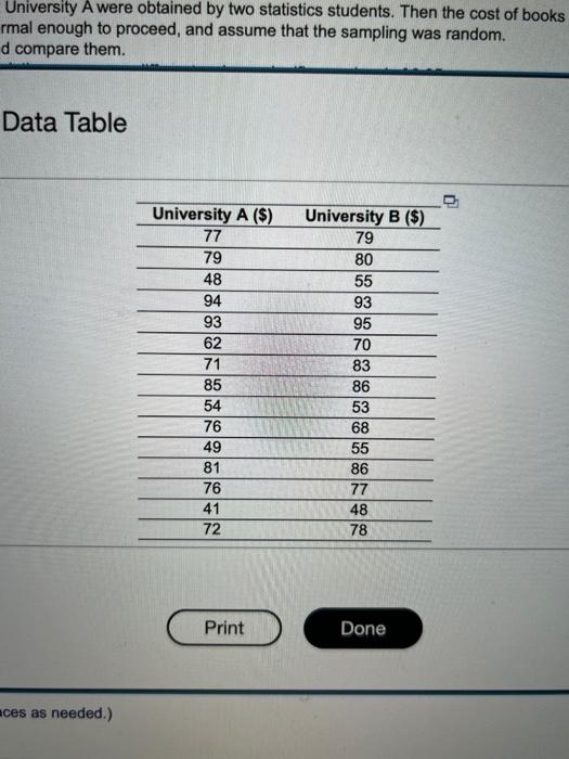 Solved University A Were Obtained By Two Statistics | Chegg.com