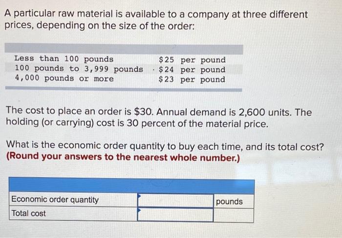 Solved A particular raw material is available to a company | Chegg.com